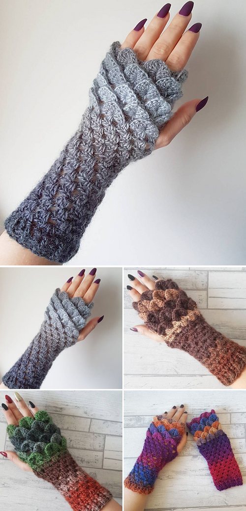 Beautiful Skills Crochet Knitting Quilting Dragon Scale Fingerless Gloves Free Pattern