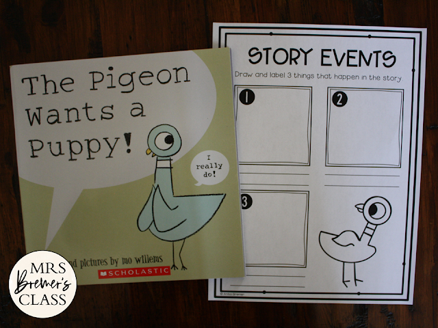 Pigeon book study activities unit with literacy companion activities for ANY Mo Willems Pigeon book in the series and a craftivity for Kindergarten and First Grade