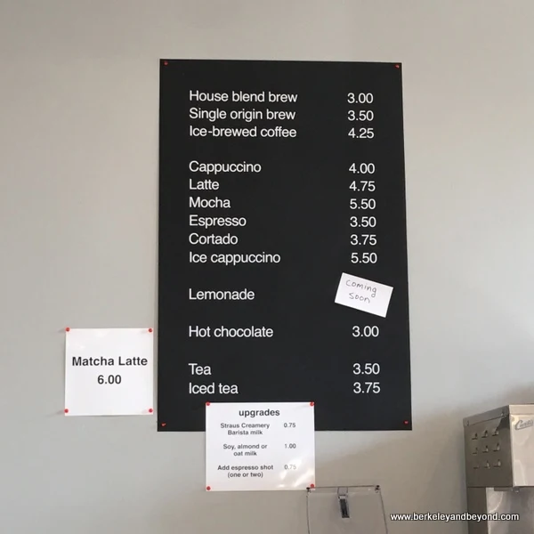 drink menu at Wrecking Ball Coffee Roasters in Berkeley, California