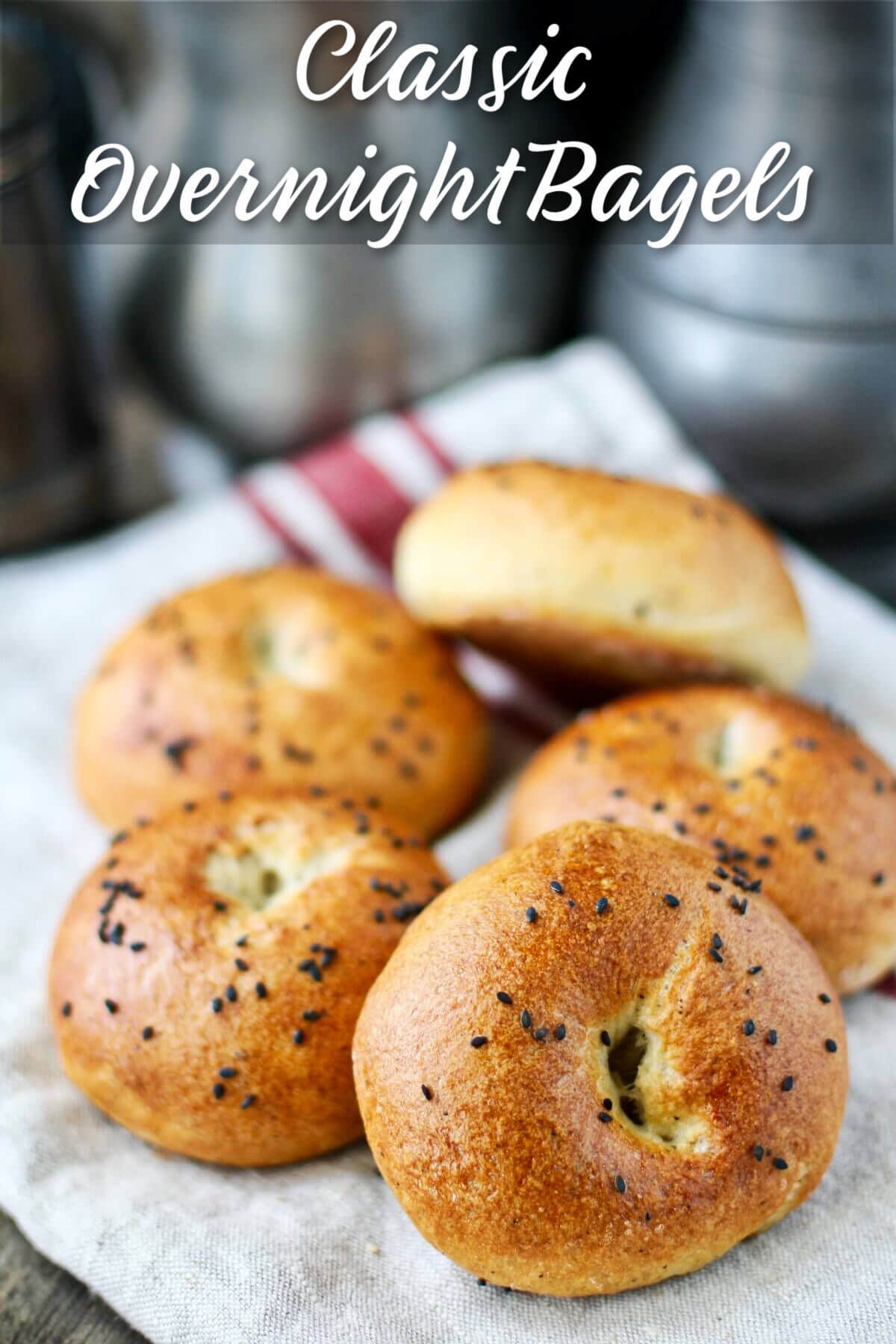 Overnight Bagels with Black Pepper in a basket.