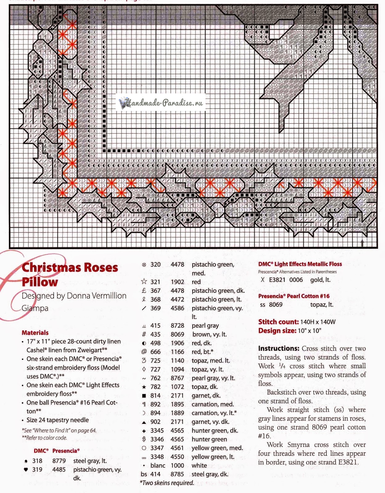 Вышивка крестом. Подушка с рождественскими звездами (4)