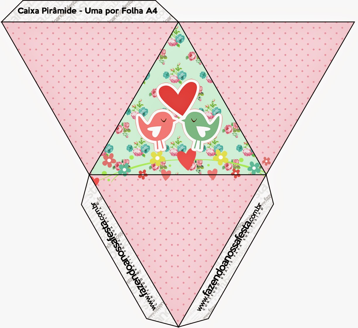 Caja con forma de pirámide de Pajaritos Enamorados.