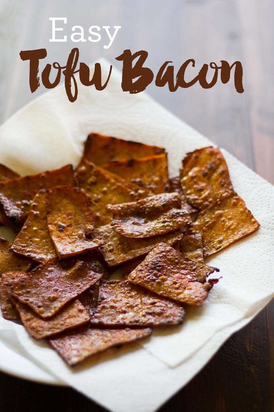 Tofu vegan bacon -- on point! Easy, tasty, quick, right consistency. 3 minutes on one side then 3 minutes in another.