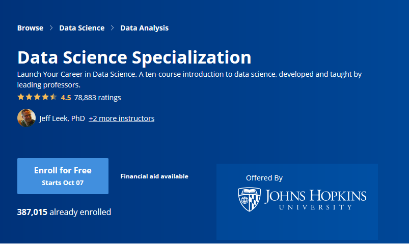 Coursera Johns Hopkins Data Science Certification