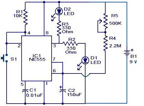 Free Circuit Diagrams: 10 Minutes timer with 555
