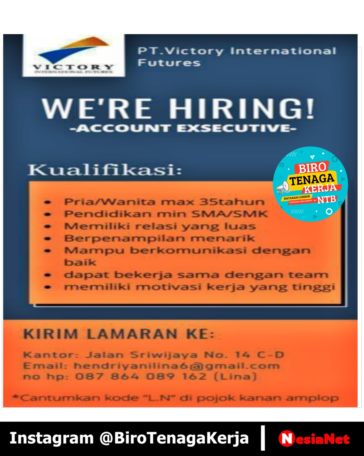Lowongan Kerja Pt Victory International Futures Mataram Lombok Ntb Nesianet