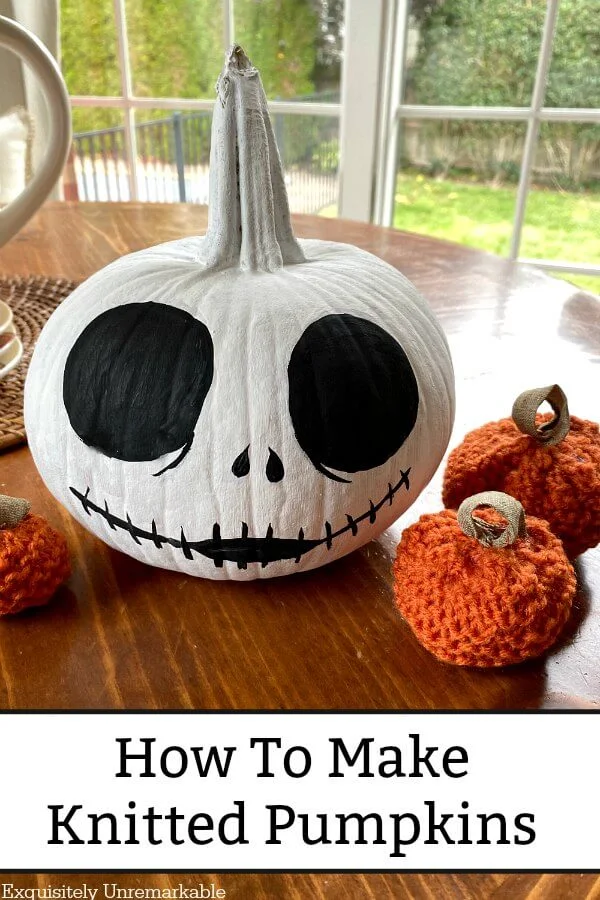 Jack Skellington Pumpkin with small orange knit pumpkins