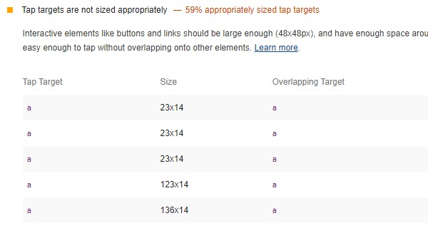 Thiết kế các mục tiêu nhấn có kích thước và khoảng cách đáp ứng blogger tap targets are not sized appropriately