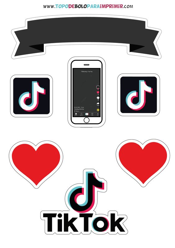 Topo de bolo tik tok para editar e imprimir grátis - Festa Free