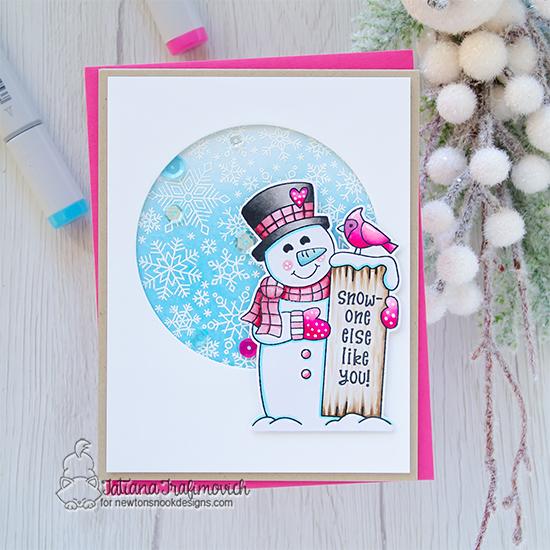 Snowman Card by Tatiana Trafimovich | Snowman Greetings and Snowfall Roundabout Stamp Sets by Newton's Nook Designs #newtonsnook #handmade