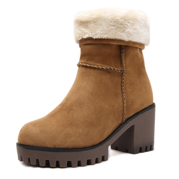 Round Toe Chunky High Heel Platform Snow Boots