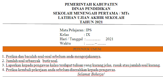 LATIHAN SOAL DAN JAWABAN UJIAN AKHIR SEKOLAH PELAJARAN IPS