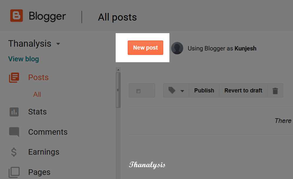 Press the New post button to open the blog post editor.