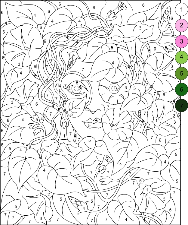 Nicole's Free Coloring Pages: COLOR BY NUMBER * MYSTERIOUS GIRL