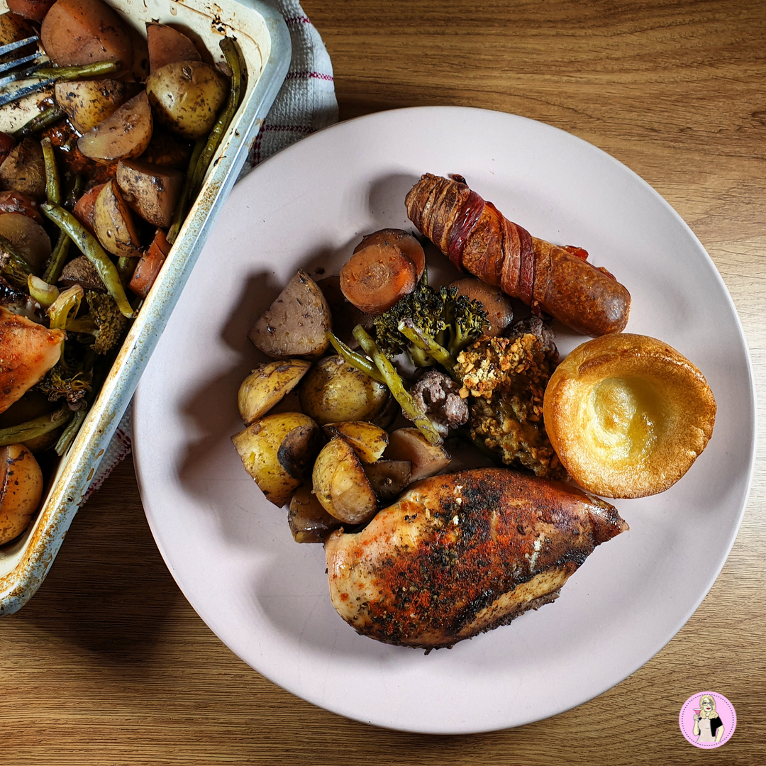 One Pan Roast Dinner Traybake Healthy Recipe Sugar Pink Food