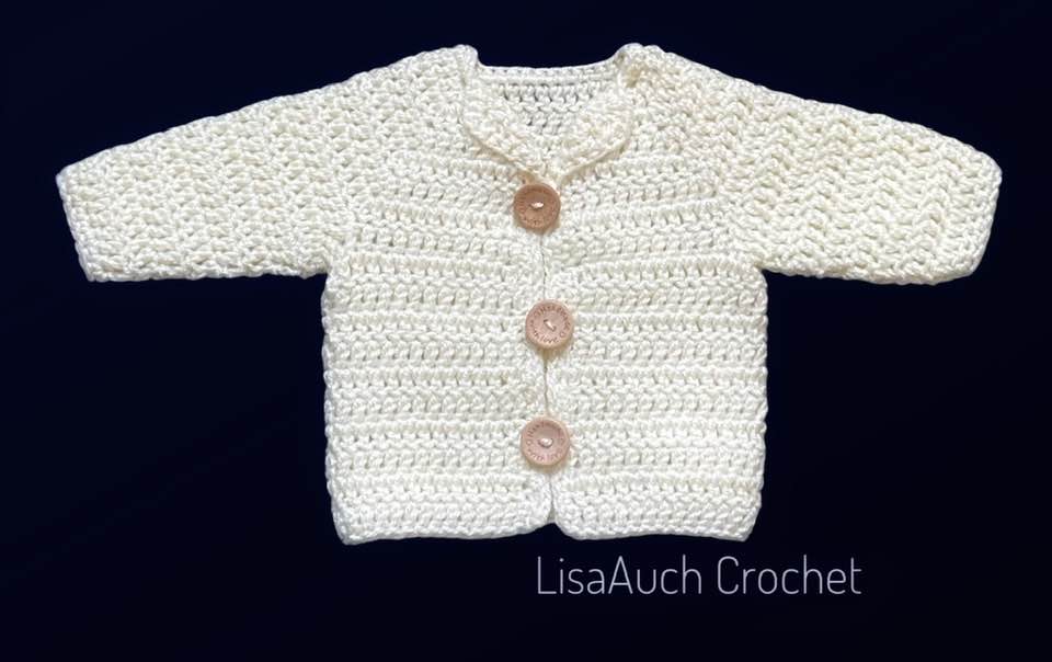 Free Crochet Pattern for Newborn SMALL Baby Cardigan (Megans Easy Cardigan)