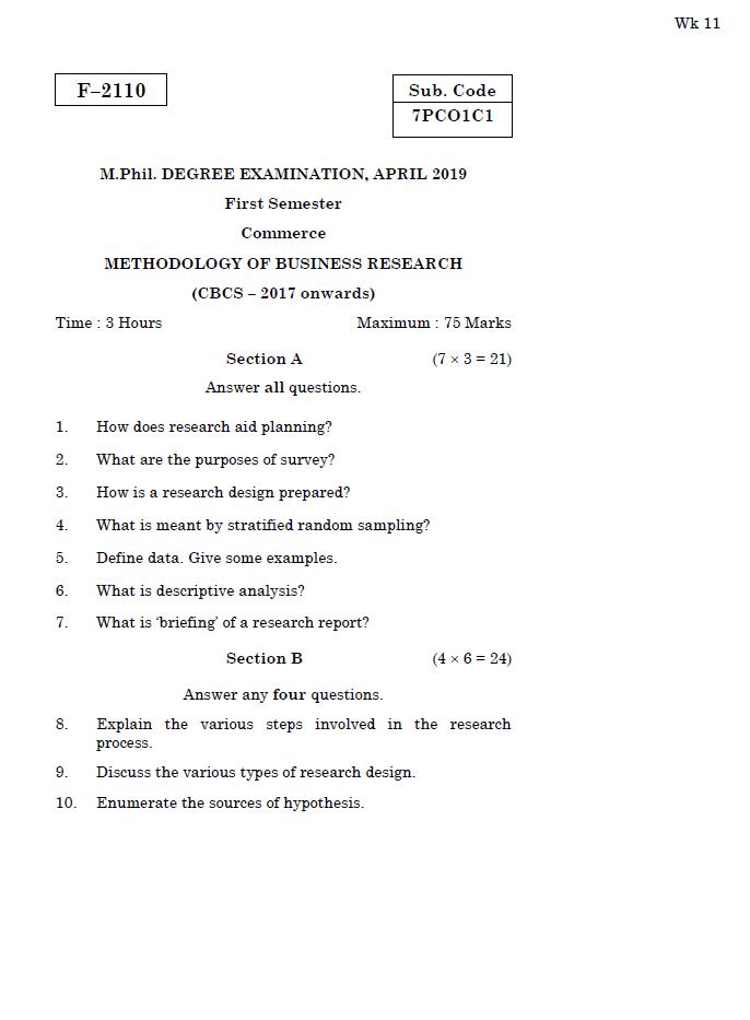business research methods question paper 2019