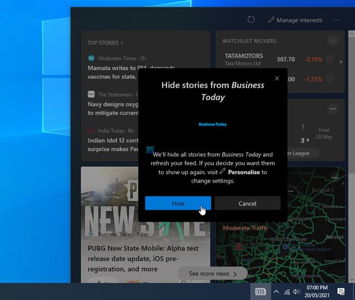 Comment masquer les éditeurs dans les actualités et les centres d'intérêt dans Windows 10