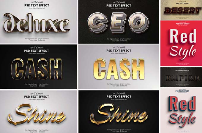 3D Gold Effect Text PSD Mockup Collection