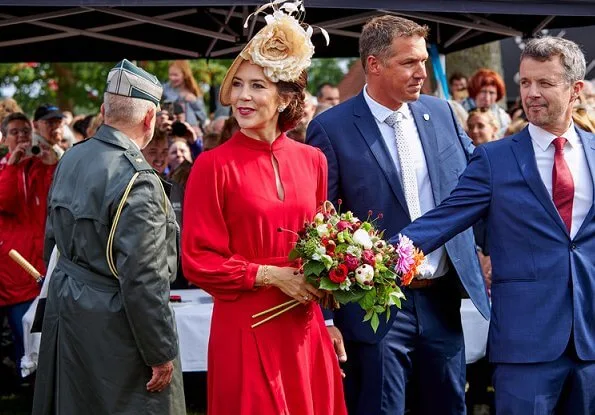 Crown Princess Mary wore Raquel Diniz Armonia silk-georgette dress. Danish flag