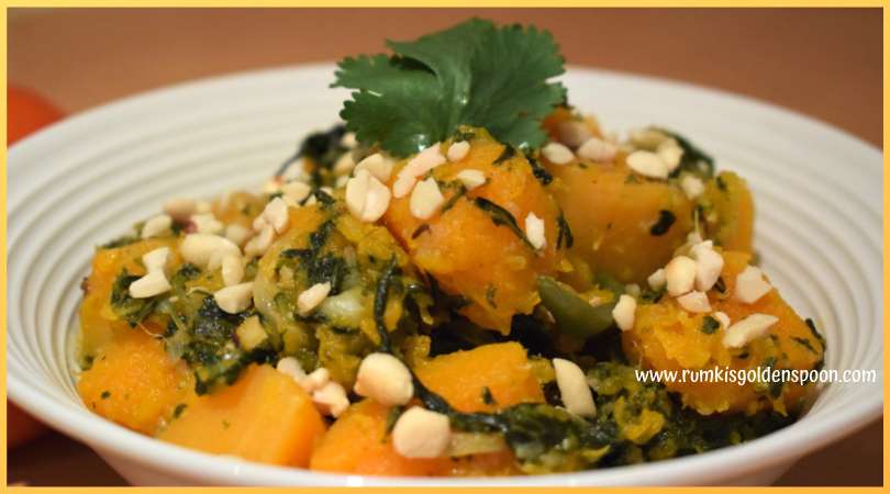 Butternut recipes, Spinach recipes, Palak recipes, Indian veg recipes, vegan recipes, quick and easy recipes, health recipes, kaddu recipes