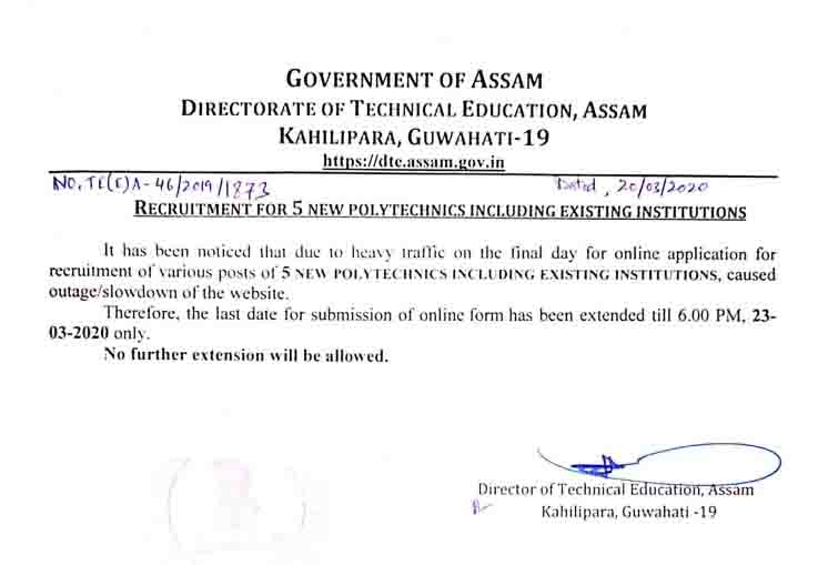 Polytechnics Assam Apply Last Date Extended Notice