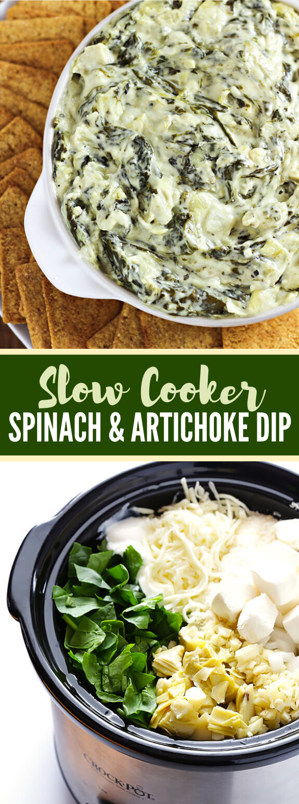 Slow Cooker Spinach and Artichoke Dip Recipe #appetizers #dinner