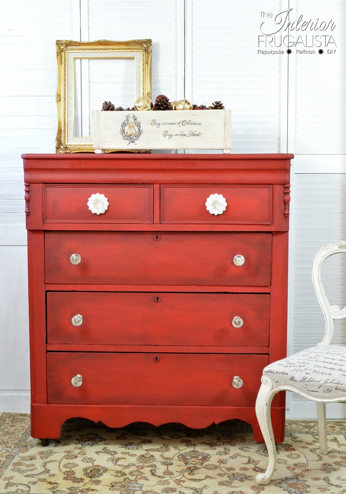 Red Holiday Inspired Antique Empire Dresser Makeover