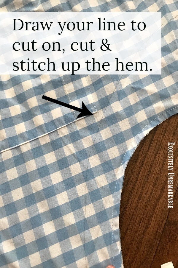 Cutting A Full Apron draw your line to cut on and then stitch up the hem