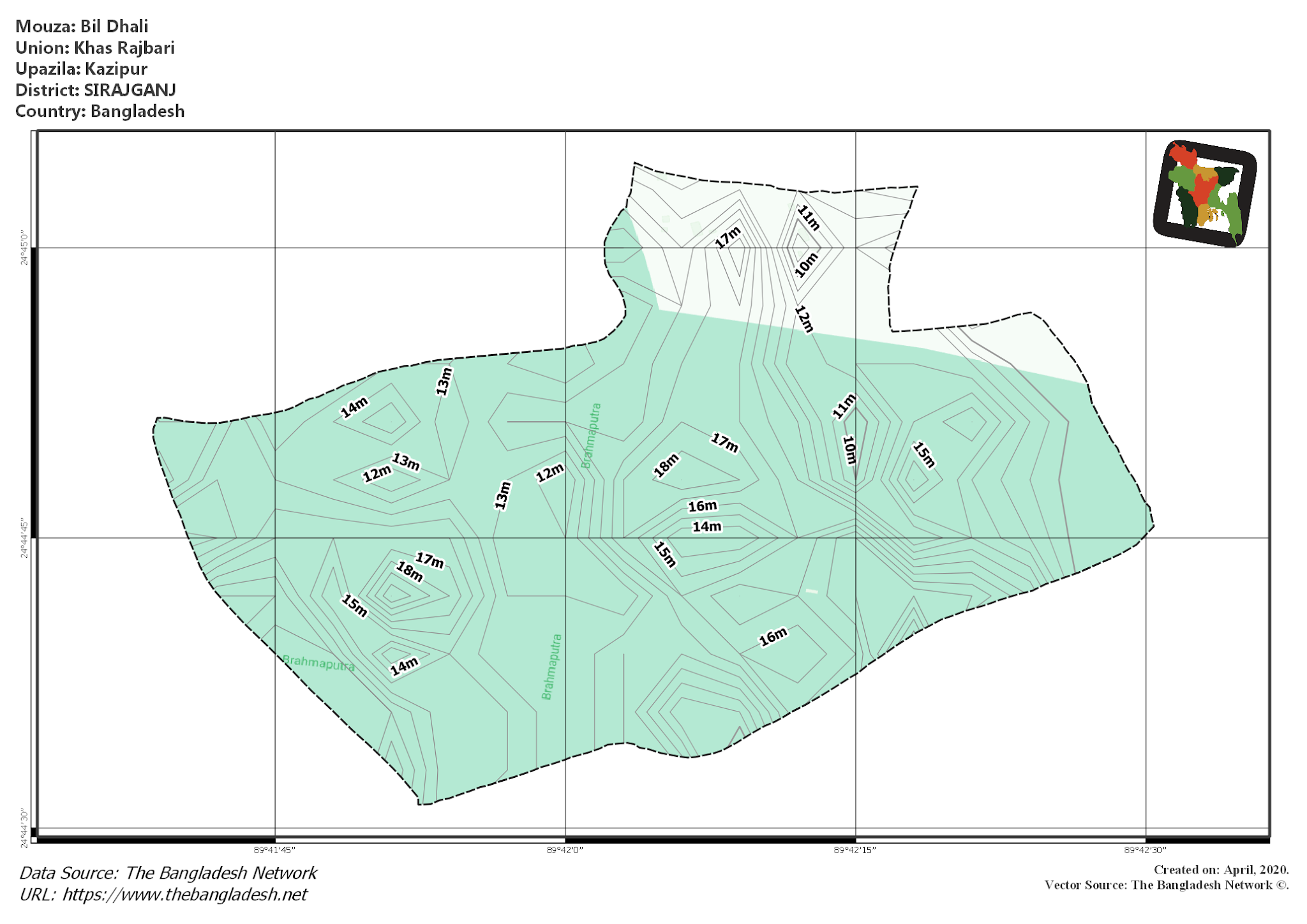 Map of Bil Dhali Mouza of Kazipur Upazila, SIRAJGANJ, Bangladesh.