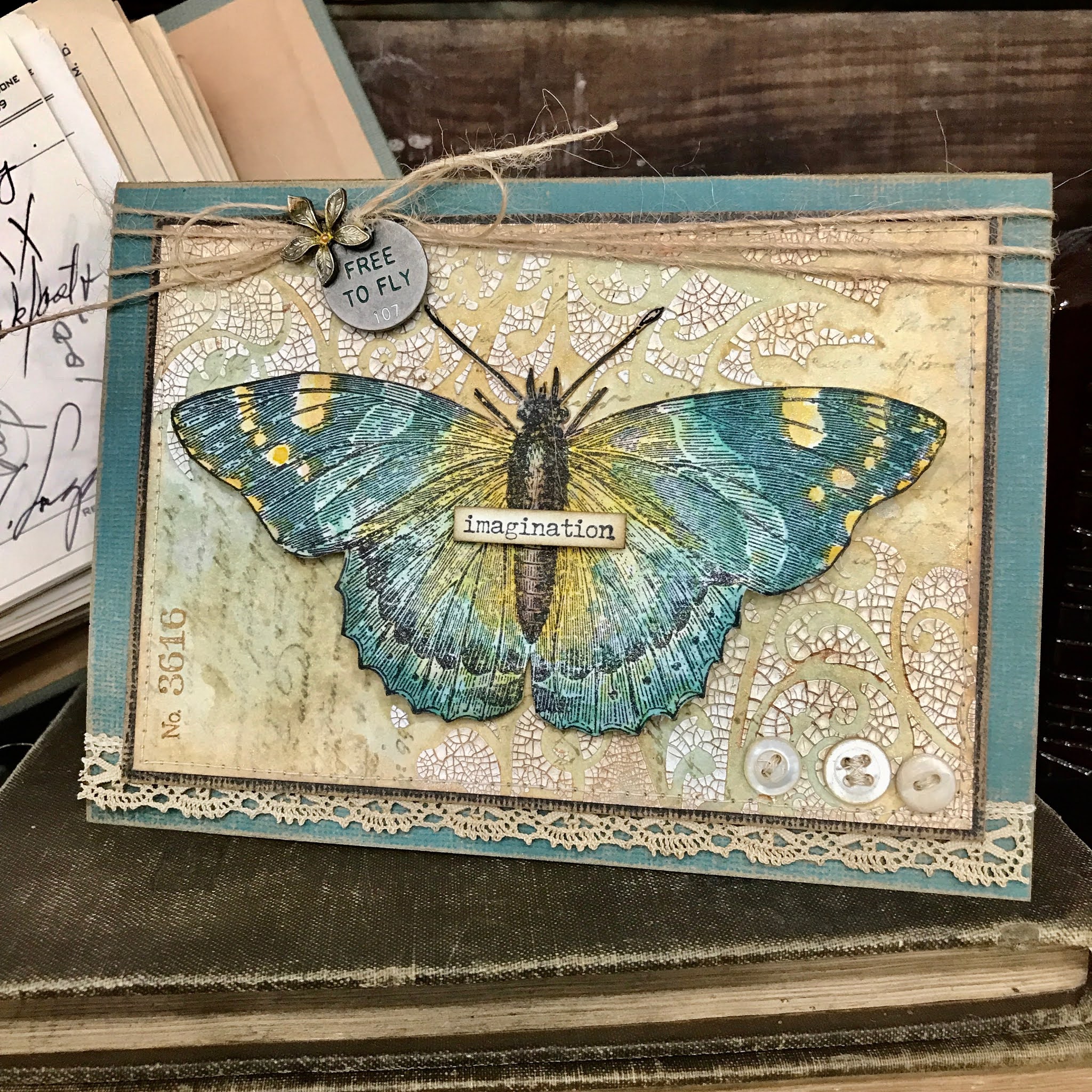 Vintage Butterfly Card with Tim Holtz Distress Inks & Stamps