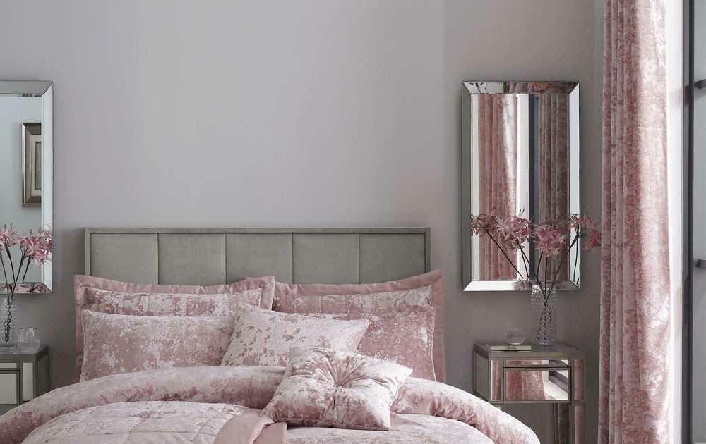 Catherine Lansfield Blush Pink Crushed Velvet Bedding, Curtains.