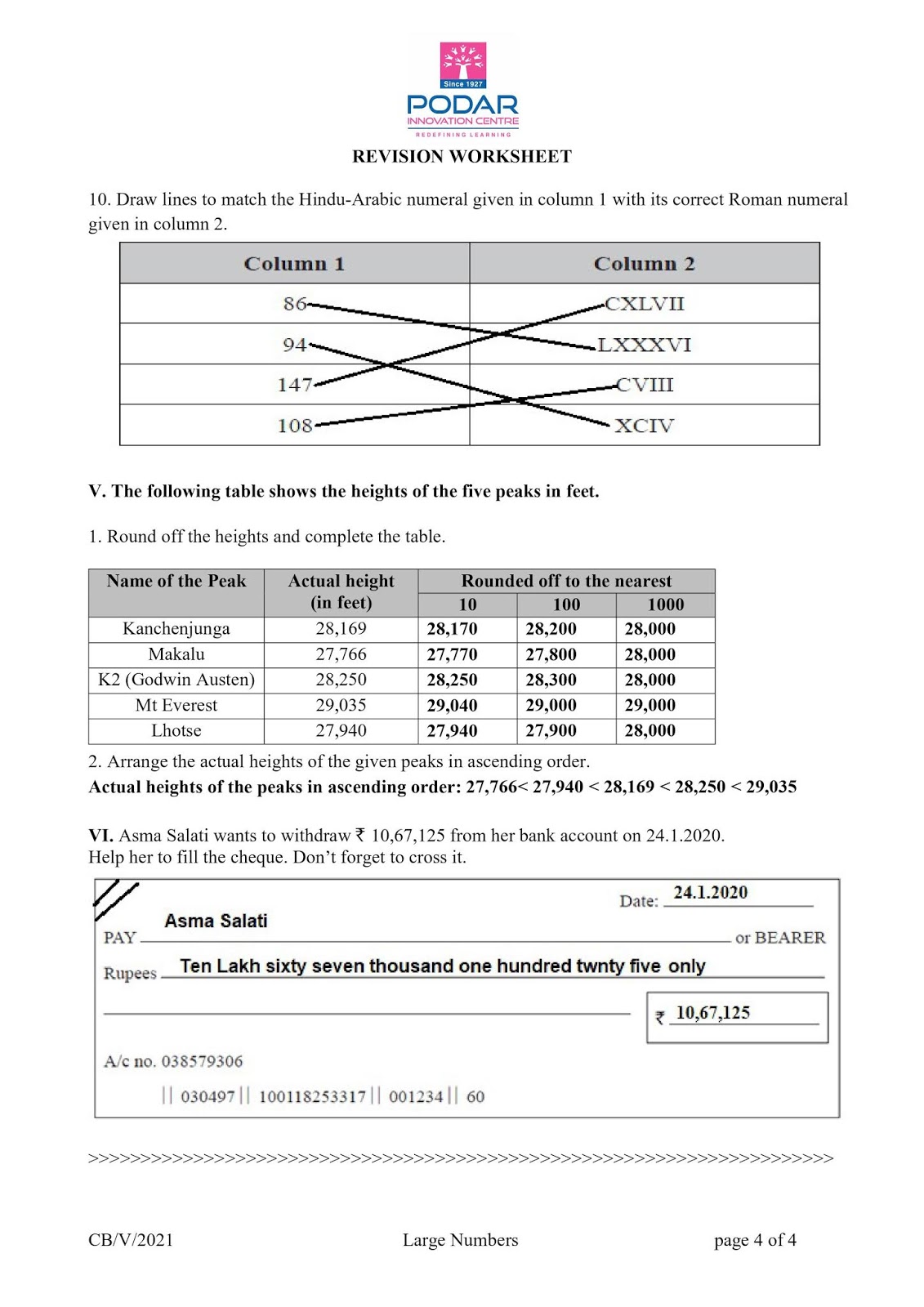 Math Ch-1 Large Numbers(workbook exercise and worksheets)