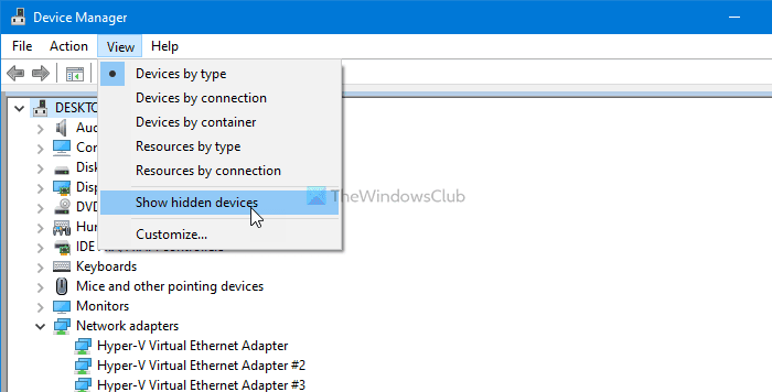 Falta el adaptador virtual de red hospedada de Microsoft en el Administrador de dispositivos