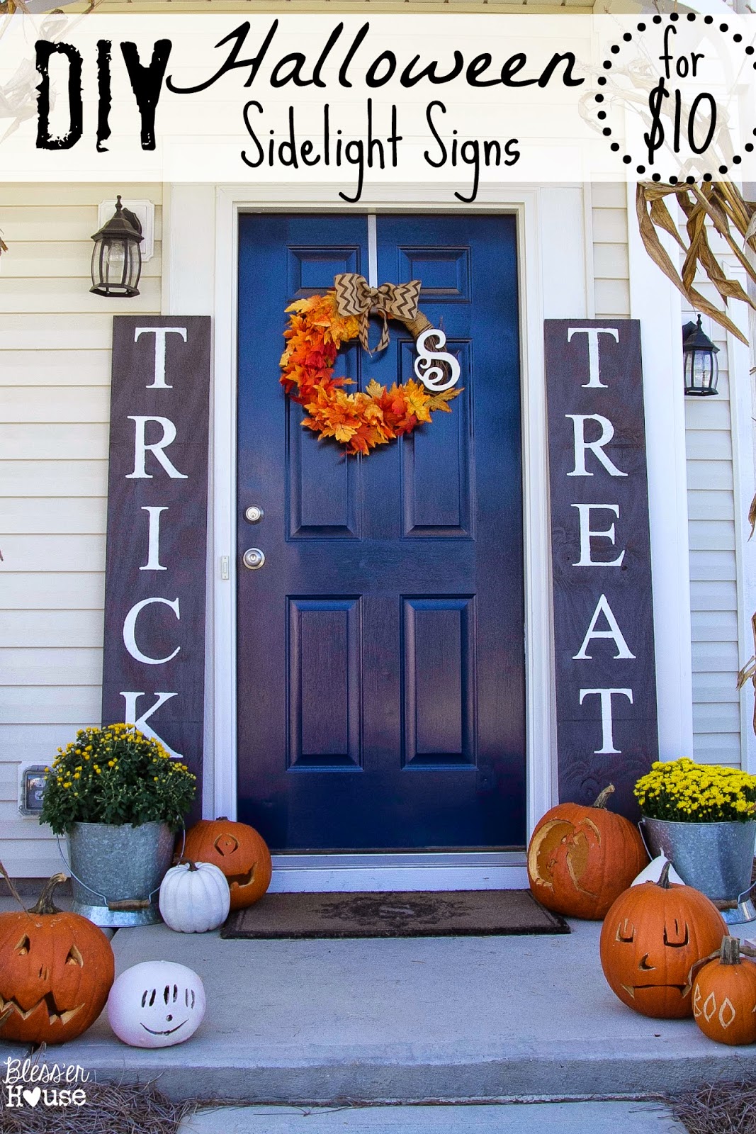 Bless'er House | DIY Halloween Sidelight Signs {and Fall Porch Reveal}