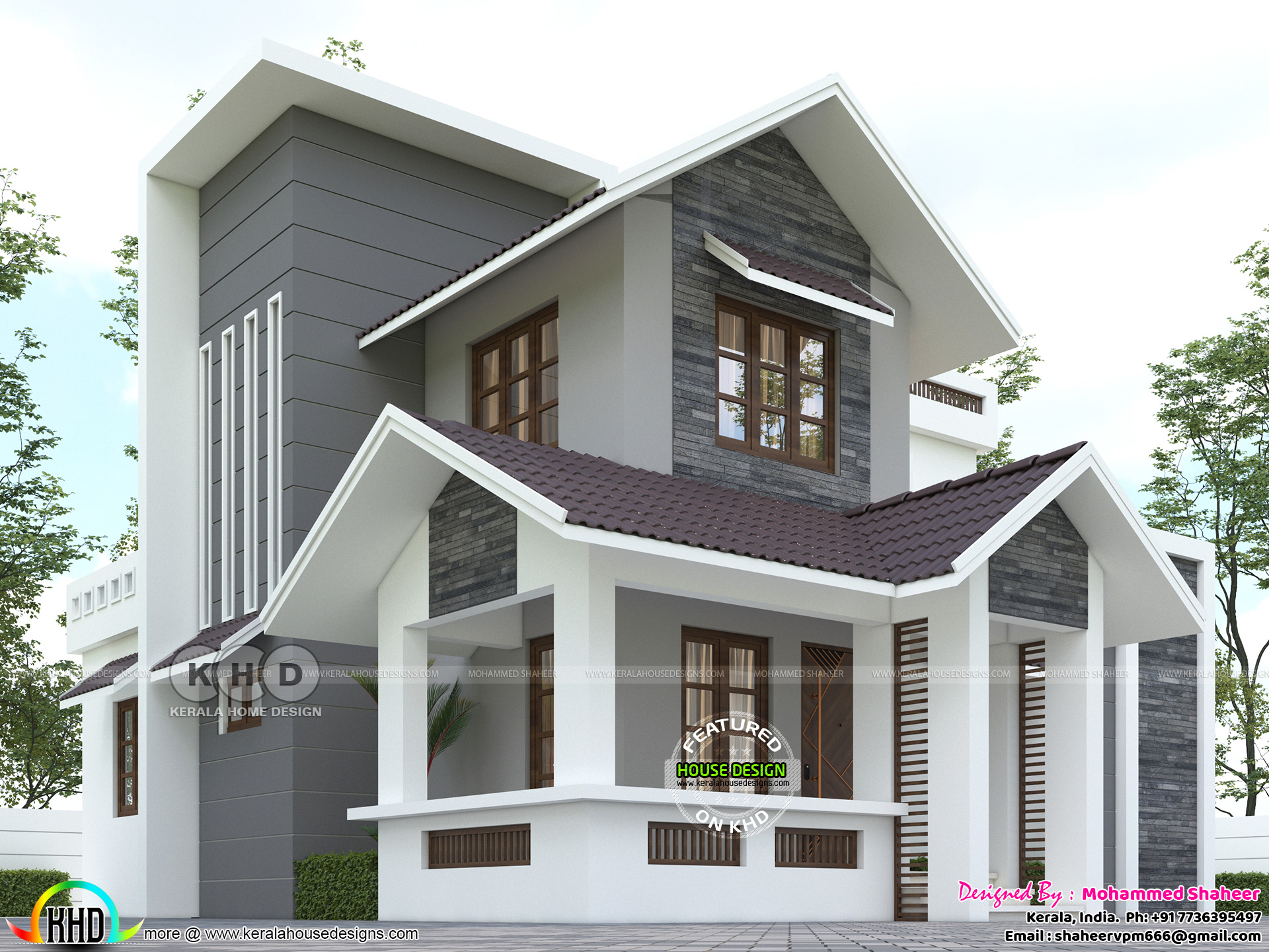 4 bedroom modern home front and side elevation - Kerala Home Design and