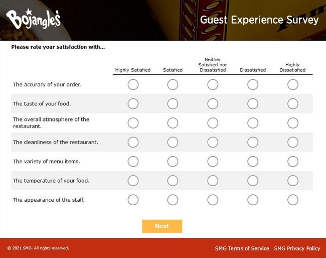 Bojangles satisfaction survey