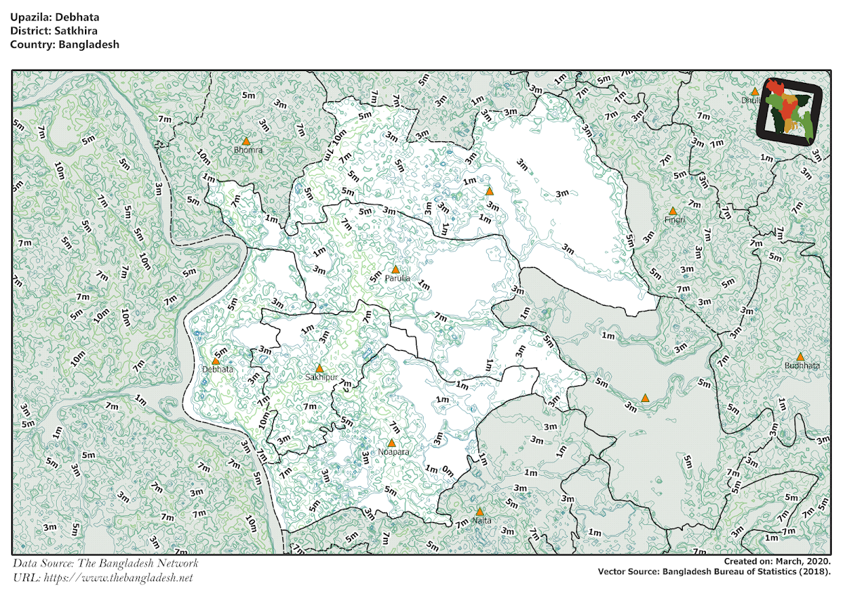 Debhata Upazila Elevation Map Satkhira District Bangladesh