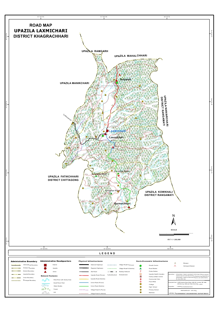 Laxmichari Upazila Road Map Khagrachari District Bangladesh