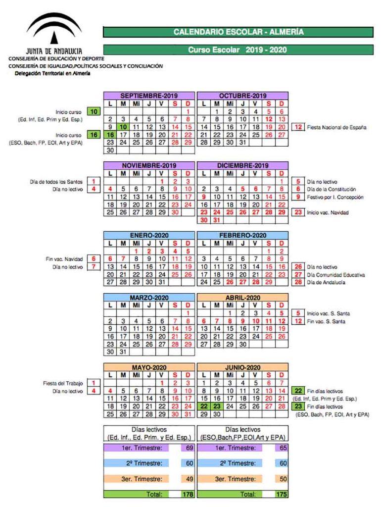 Calendario escolar 2019/20