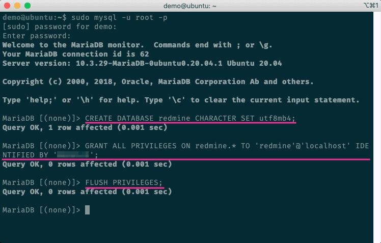 在MySQL中建立Redmine的資料庫