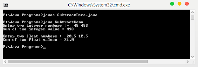 Write a program in Java to Subtract two numbers