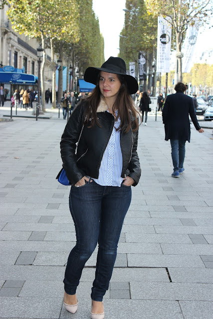 les petites bulles de ma vie, champs elysées, escarpins nude, fedora