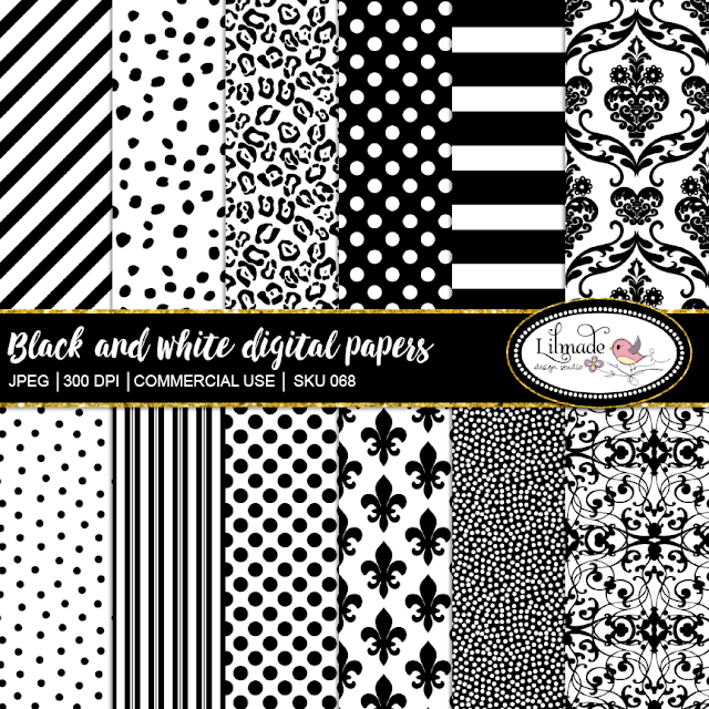 papeles digitales imprimibles en blanco y negro