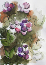 watercolor charcoal grapes loose painting