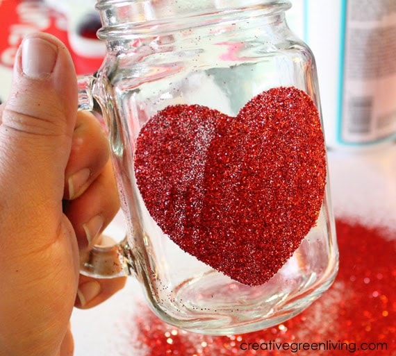 Glittered Heart Mason Jar Tumblers