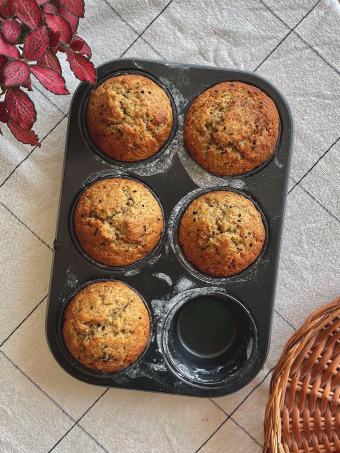 Ripe Plantain Muffins still in the muffin tray
