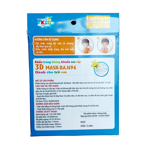 Khẩu trang trẻ em 3 lớp màu trắng 1 hộp 10 chiếc