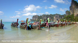 Longtail boats on shore at Railay West