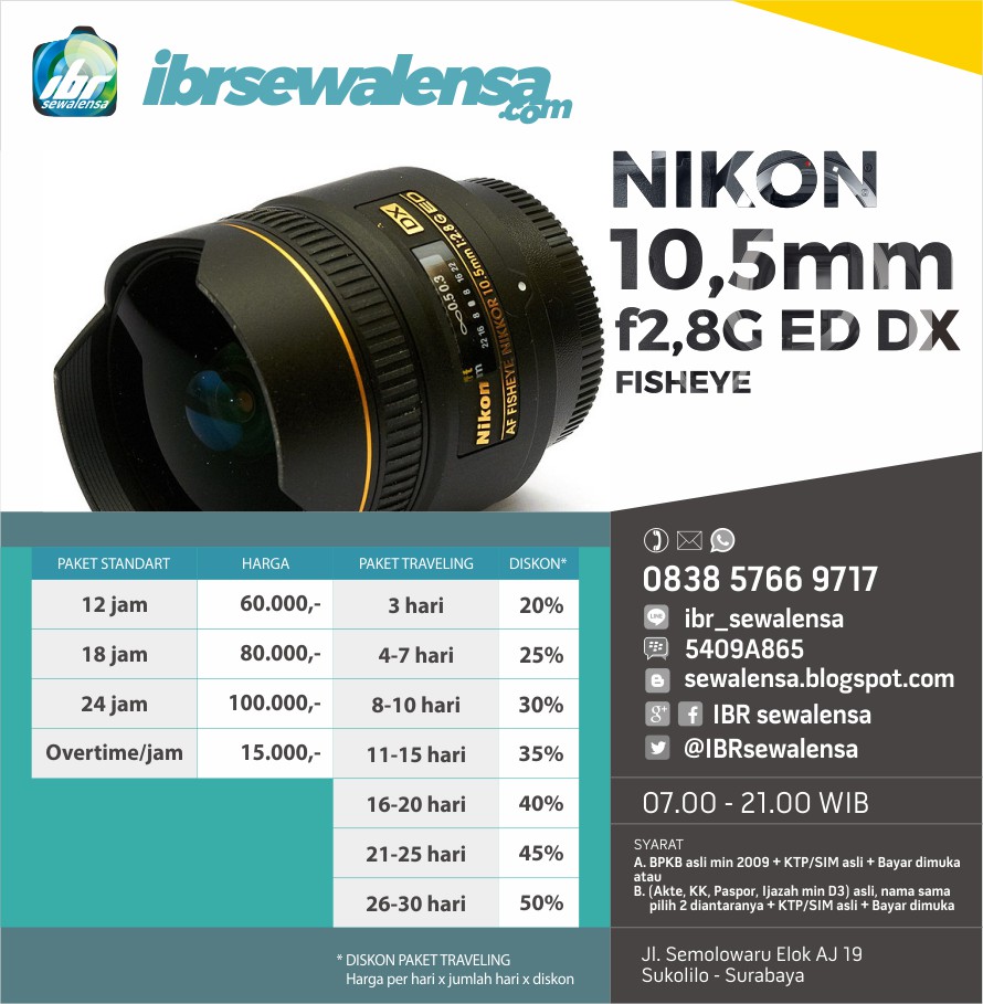 Nikon AF 10,5mm f2,8 G ED DX Fisheye Harga Sewa Rental Lensa Kamera